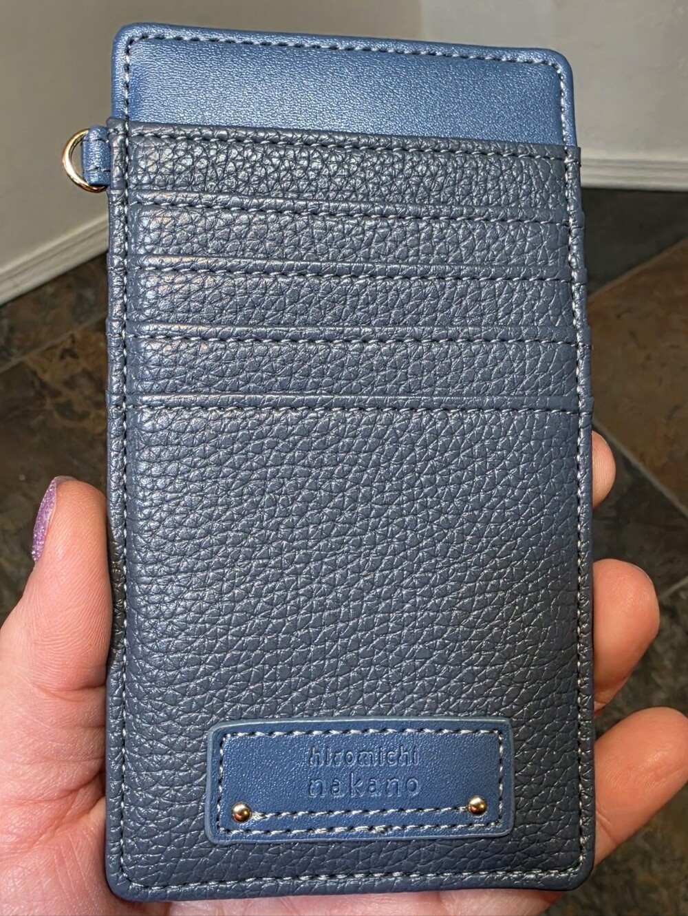 Hiromichi Nakano Blue Pebbled Leather Slim Card Case Wallet